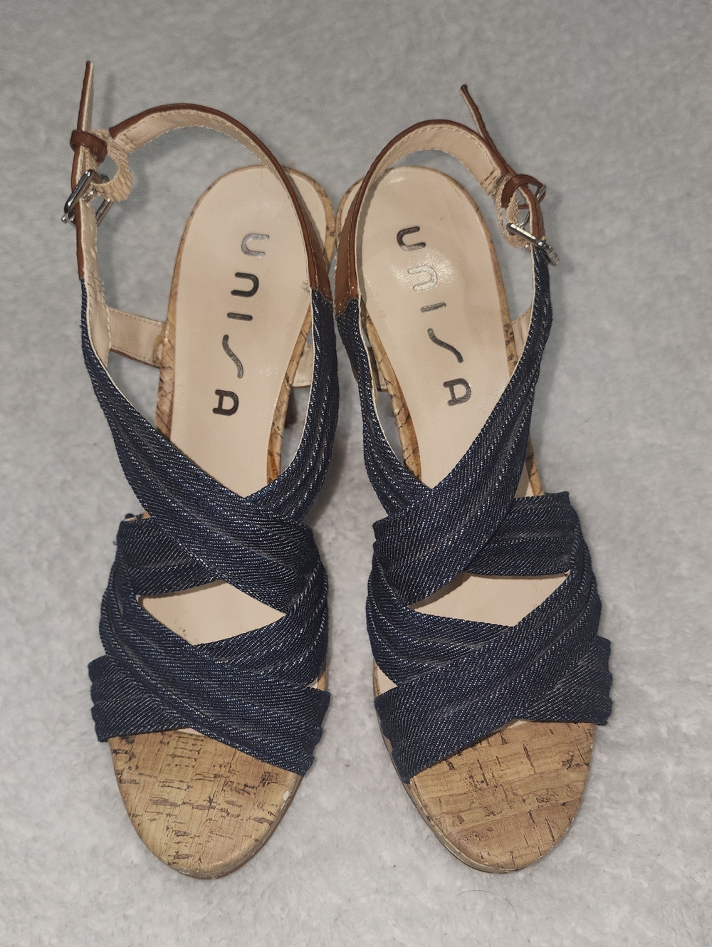 Unisa Denim Cork Slingback Heel Sandals